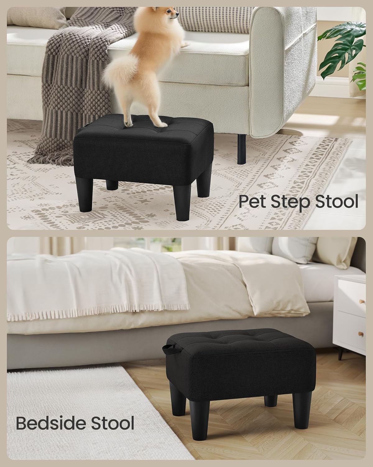 SONGMICS Foot Stool with Legs, Small Footstool Ottoman, Velvet Seat with Thick Cushion, for Living Room, Bedroom, Entryway, 330 lb Weight Capacity, Jelly Pink ULOM501R01