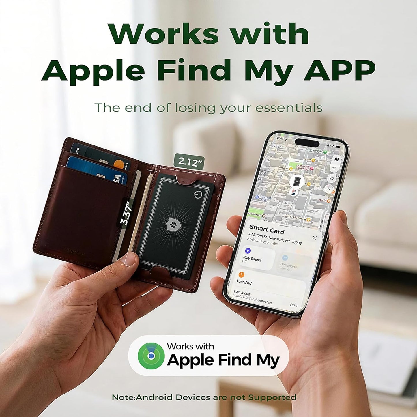 Wallet Tracker Card for Apple Find My (iOS Only, Apple MFi Certified) -Ultra Slim Rechargeable Bluetooth GPS Tracker,5-10 Years Staying Power,Item Locator for Wallet,Key Finder,Bags,Luggage(1-Pack)
