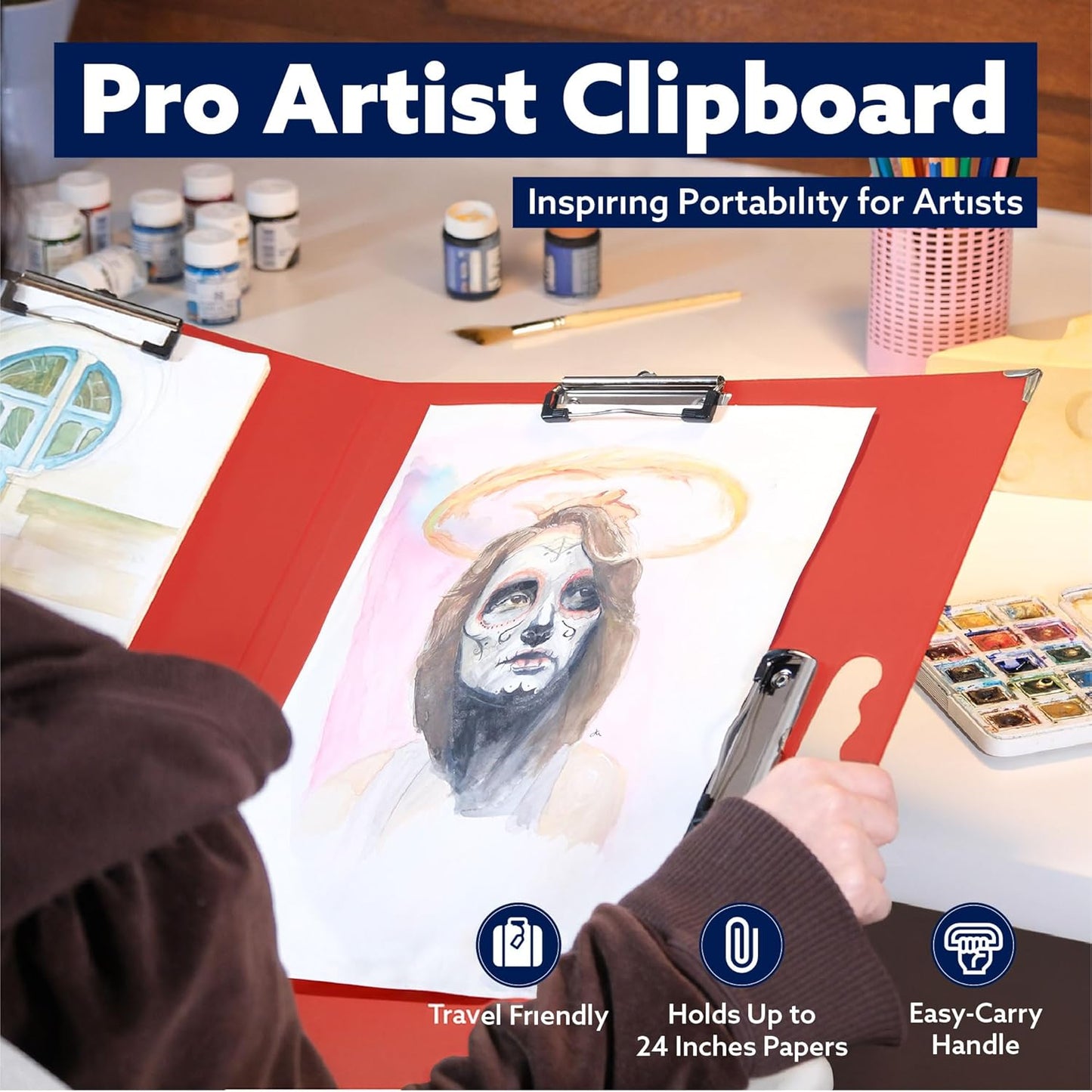 18x24 Clipboard - Foldable 18x24 File Folder & Drawing Board - Folds to 11x17 Clipboard, 4 Clips, Corner Protectors, Portable Art Portfolio, Architecture Folder, 11x17 Binder, Portfolio Binder (Green)