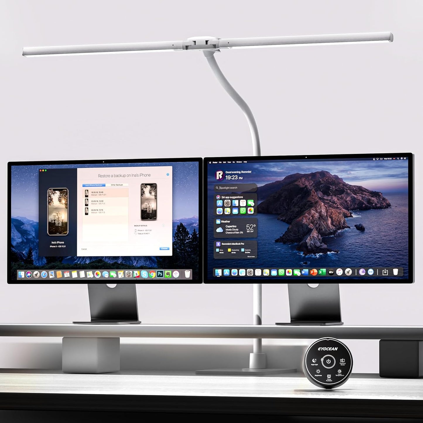 EYOCEAN Desk Lamp with Clamp, 31.5" LED Desk Lamp for Home Office, 24W Double Head Desk Light, Dimmable & Color Temperature, Table Lamp with Remote Control, Brightest Computer Monitor Light