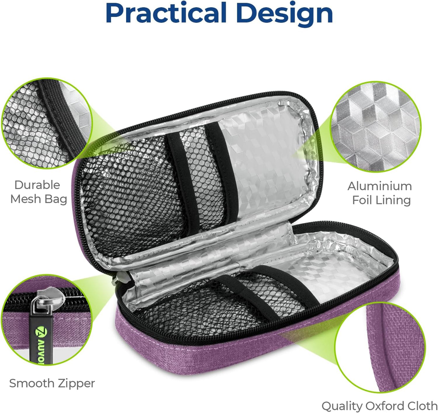 AUVON Insulin Cooler Travel Case with 2 x 90g TSA Approved Ice Packs, Diabetic Medication Insulated Cooling Bag for Insulin Pens and Diabetic Supplies Storage, Compact for Daily Life and Trips
