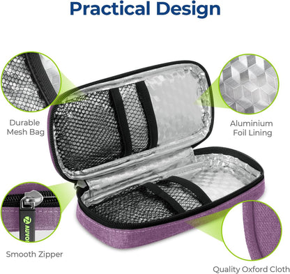 AUVON Insulin Cooler Travel Case with 2 x 90g TSA Approved Ice Packs, Diabetic Medication Insulated Cooling Bag for Insulin Pens and Diabetic Supplies Storage, Compact for Daily Life and Trips