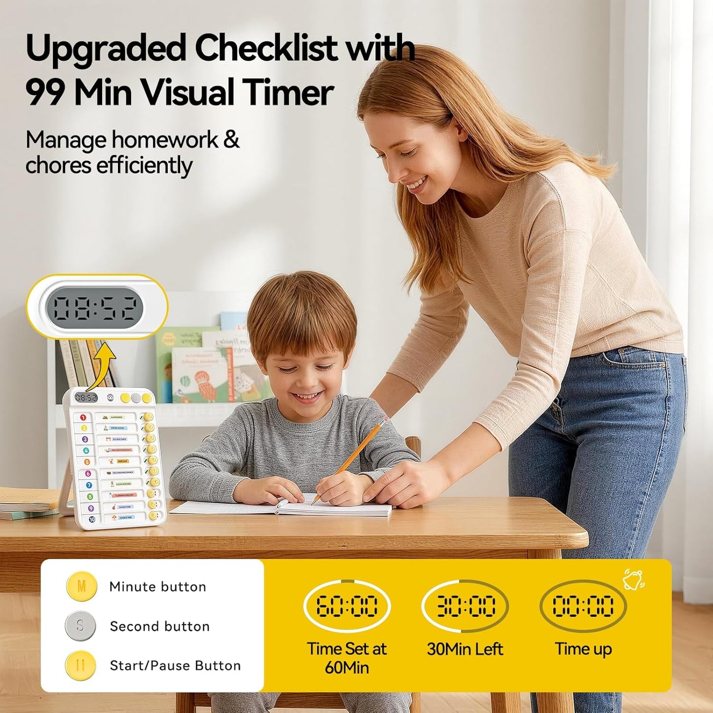 Chore Chart for Kids, Checklist Planning Board with Sliders, 19 Personalizable Sheets and Magnetic Marker, ADHD Tools for Kids to Do List Routine Chart Visual Schedule Board with Stand