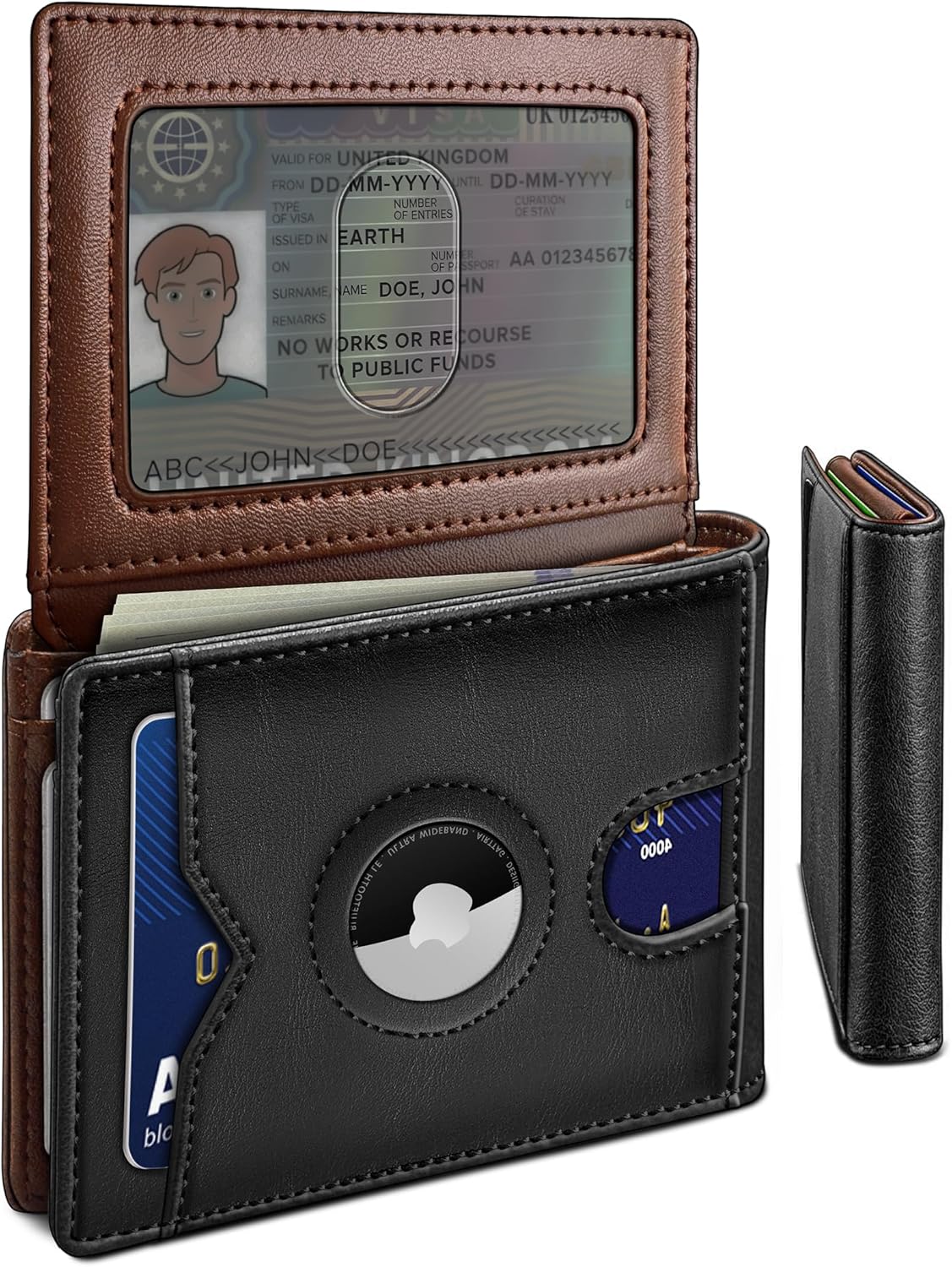 miyozi AirTag Wallet for Men, Slim Leather Bifold with Holder Slot, 2 ID Windows & 13 Card Slots, RFID Blocking Front Pocket Wallet with Gift Box