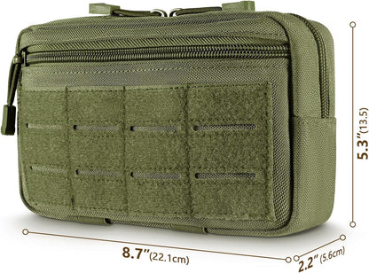 FRTKK Tactical Molle Admin Pouch Utility Laser Cut EDC Tool Pouch Bag Horizontal Modular Pouches Include US Flag Patch and Keychain