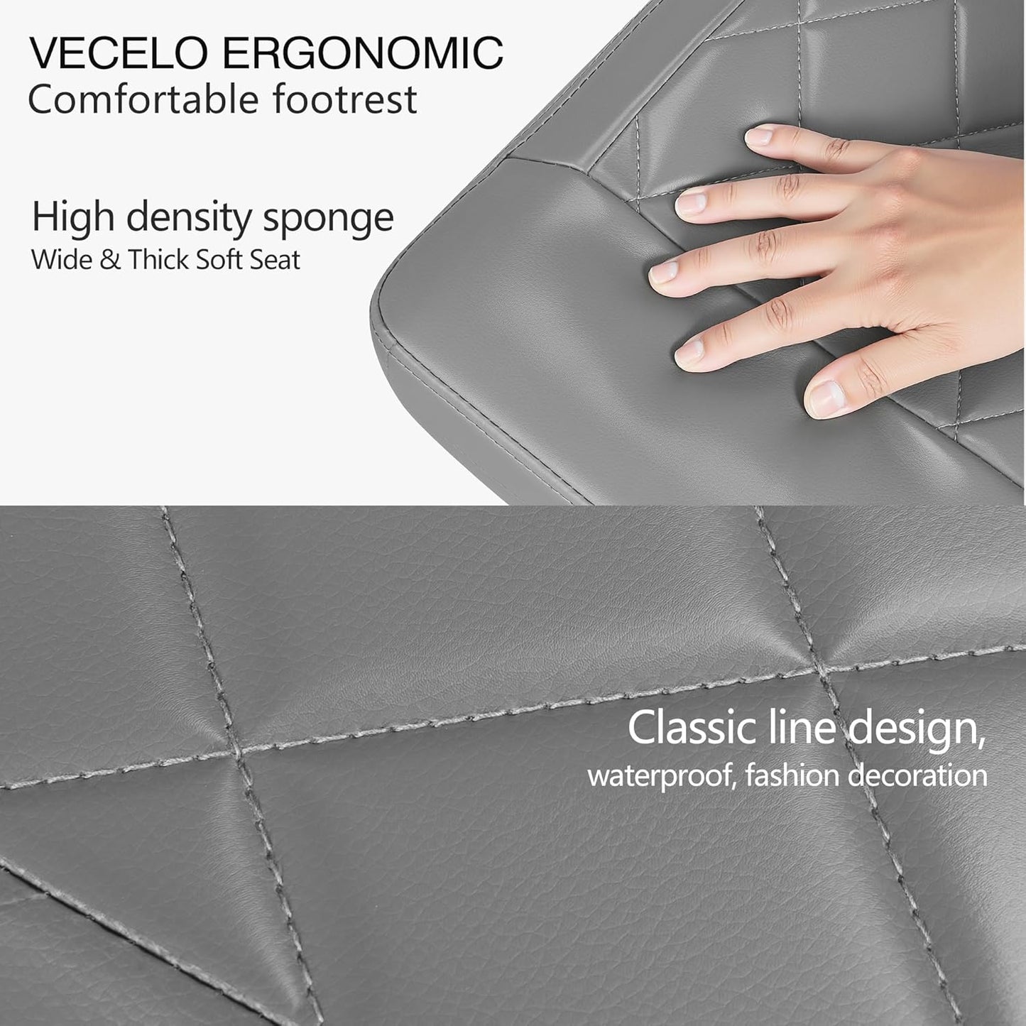 VECELO Under Desk Footrest, PU Ergonomic Foot Rest with Wheels, Comfort Padding, Height Adjustable for Relieving Leg Pain, Stiffness, Black