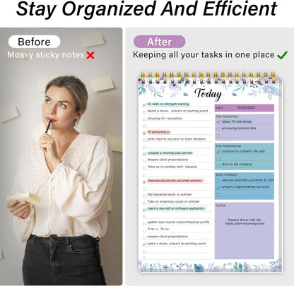 104 Pgs To Do List Notepad - Daily Planner Notepad Undated 52 Duplex-Printed Undated Sheets Tear Off, 6.5" x 9.8" Checklist Productivity Organizer with Hourly Schedule for Tasks