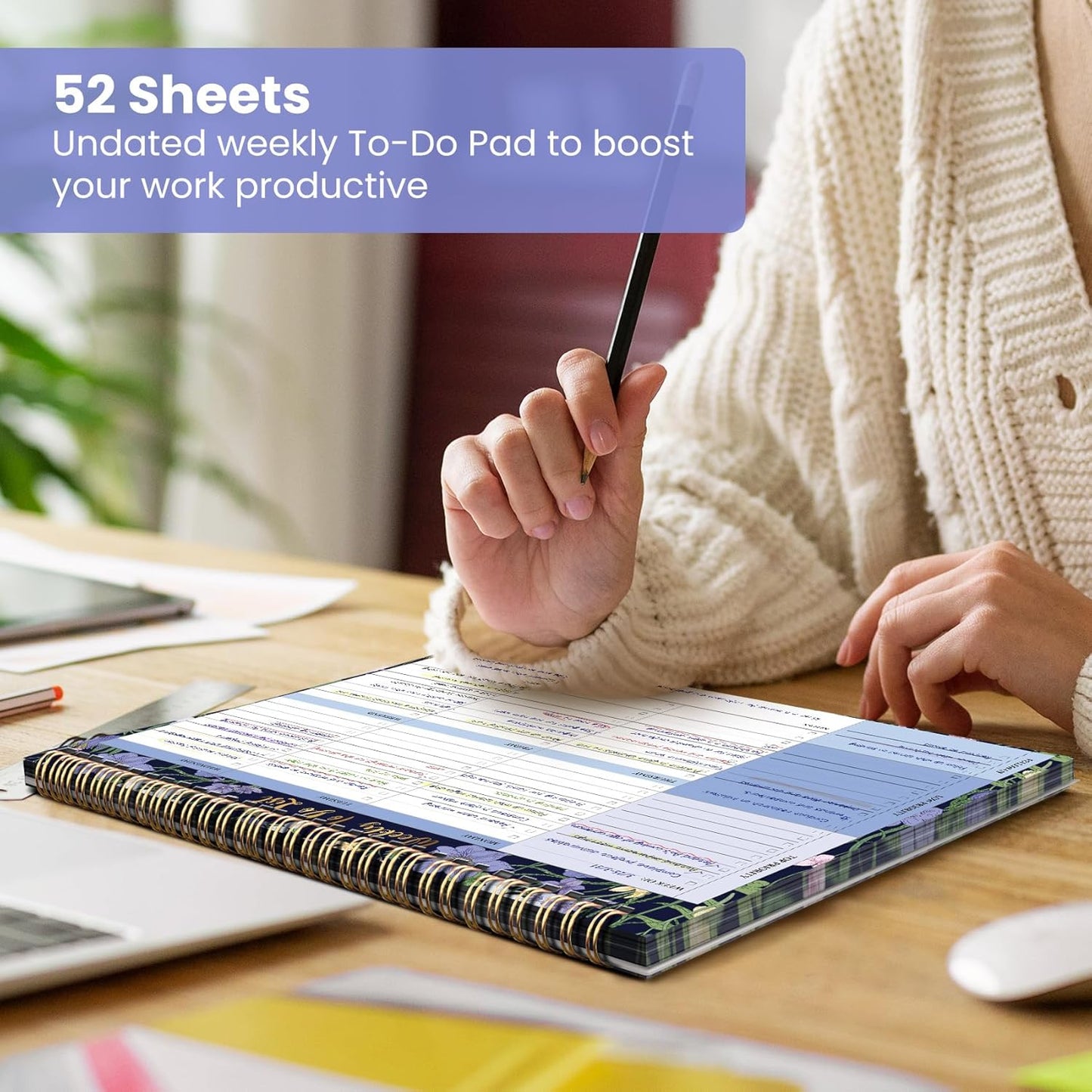 Weekly To Do List Notepad with 52 Undated Sheets（8.5"×11"）- Undated Weekly Planner Notepad for Office Desk Accessories and Supplies - Midnight Lilac