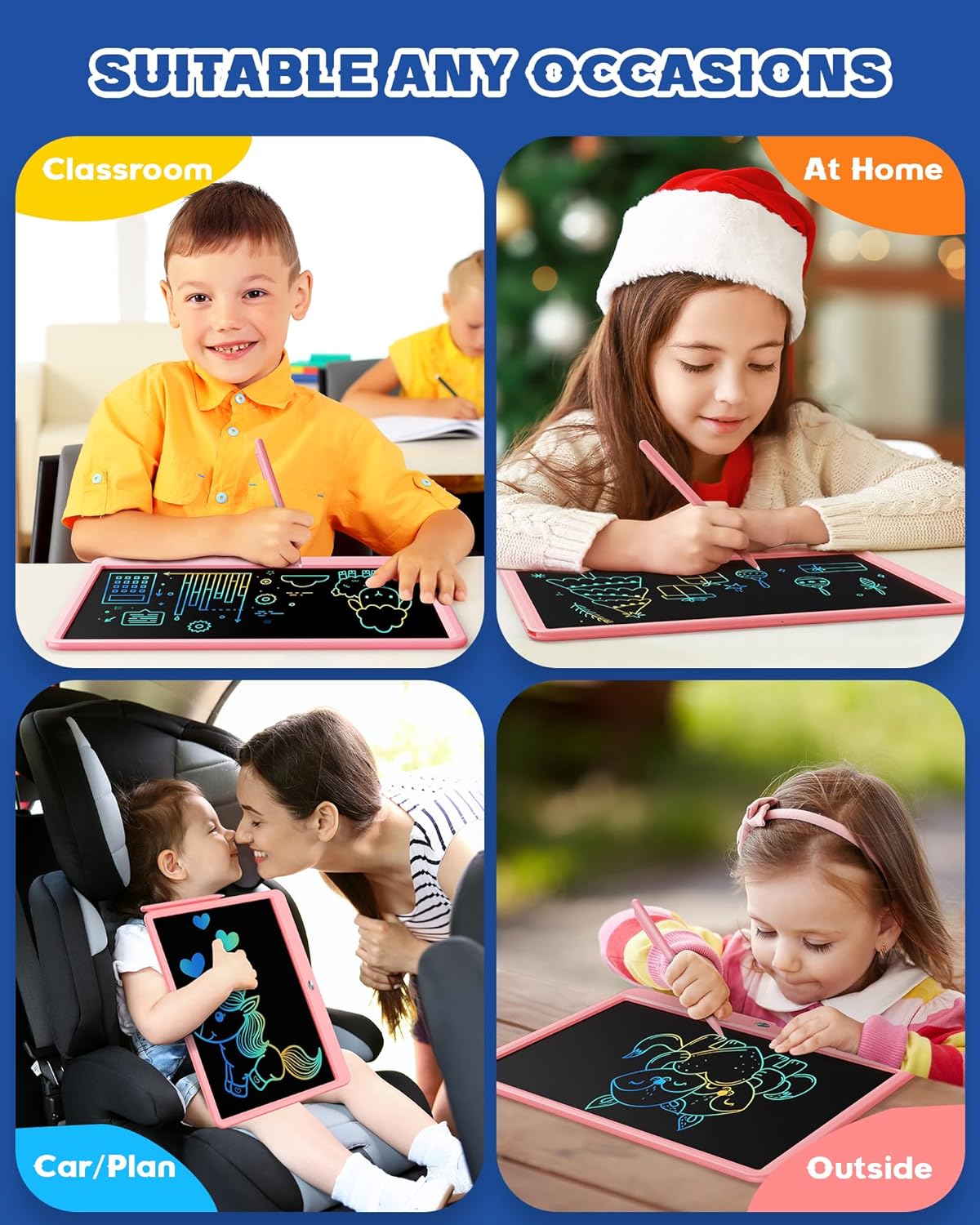 Bravokids 12 Inch LCD Writing Tablet for 3 Year Olds - Electronic Drawing Pad and Doodle Board as Educational Birthday Gifts for Girls and Boys (Pink)