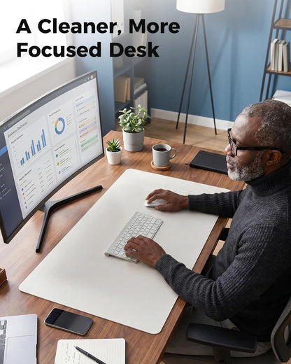 Aothia Dual-Sided Desk Pad - 25.6x13.7 inches Leather Desk Mat, Natural Cork Desk Pad Protector, Large Mouse Pad for Desk, Waterproof Desk Blotter Pad, Desk Writing Pad for Office Work/Home, Black