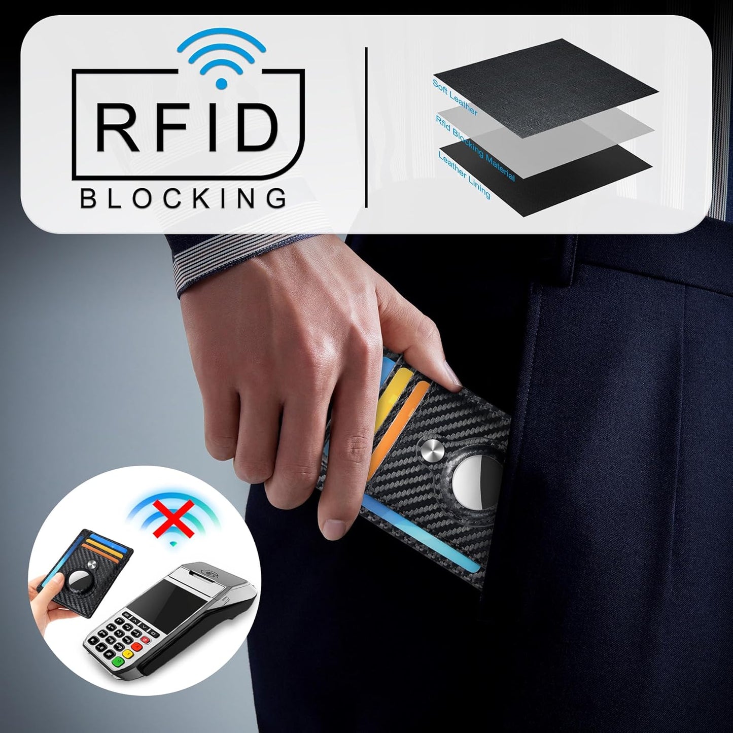 Slim Minimalist Front Pocket Air Tag Wallet, RFID Blocking Card Holder Wallet with Airtag Holder