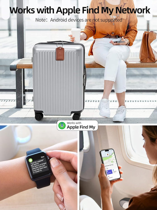 Luggage Tags, Works with Apple Find My, Smart Luggage Tag for Suitcases, Leather Bag Tags for Travel, Suitcase Tag with Privacy Flap, Anti-Lost Luggage Tracker, Travel Essentials, Rechargeable, Orange