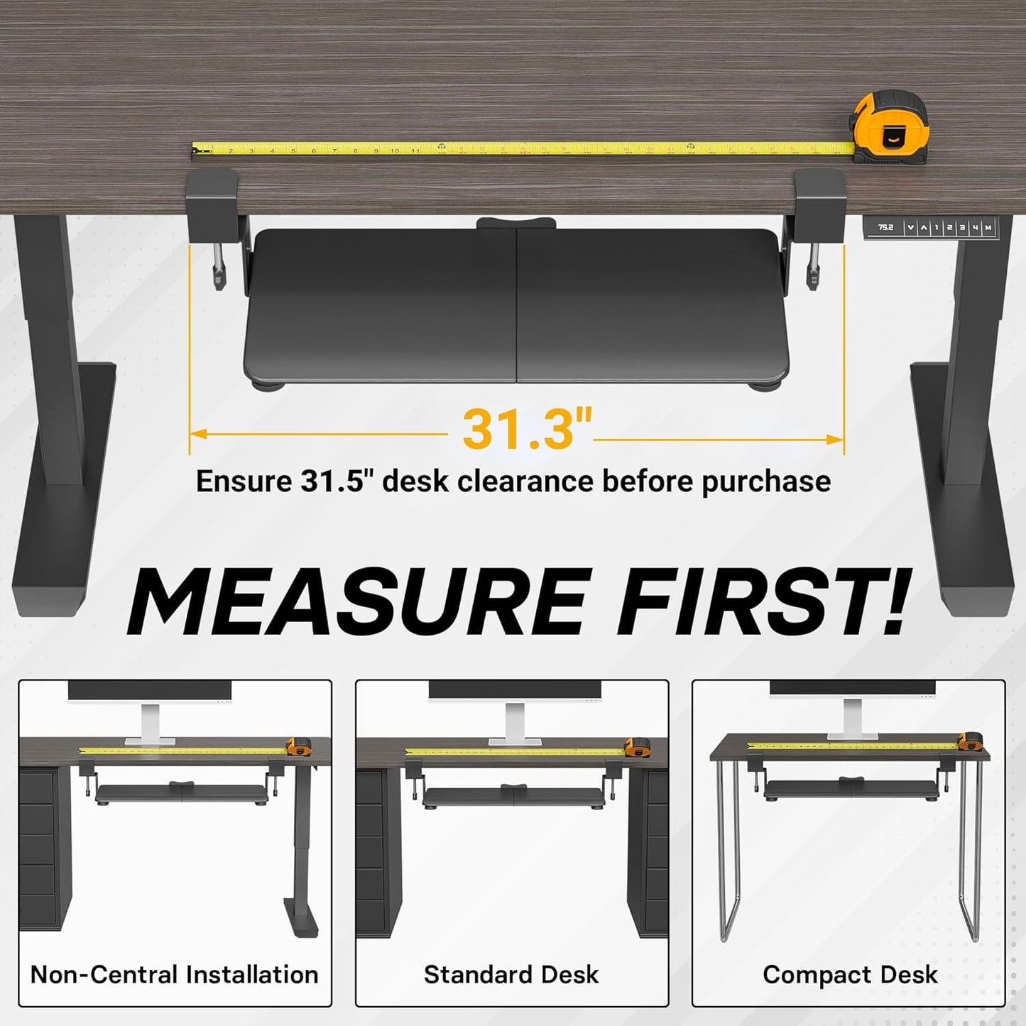 BONTEC KMT01 Under Desk Keyboard Tray, Pull-Out Keyboard & Mouse Platform with C-Clamp, 25.6 x 11.8 in Space-Saving Ergonomic Slide-Out Drawer, White