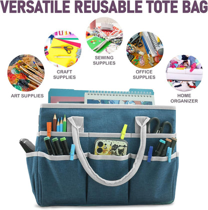 Cupohus Art Organizer Craft Storage Tote Bag with Pockets and Handles, Oxford Fabric Carrying Caddy for Teacher, Officer, Artist, Traveler –Purple