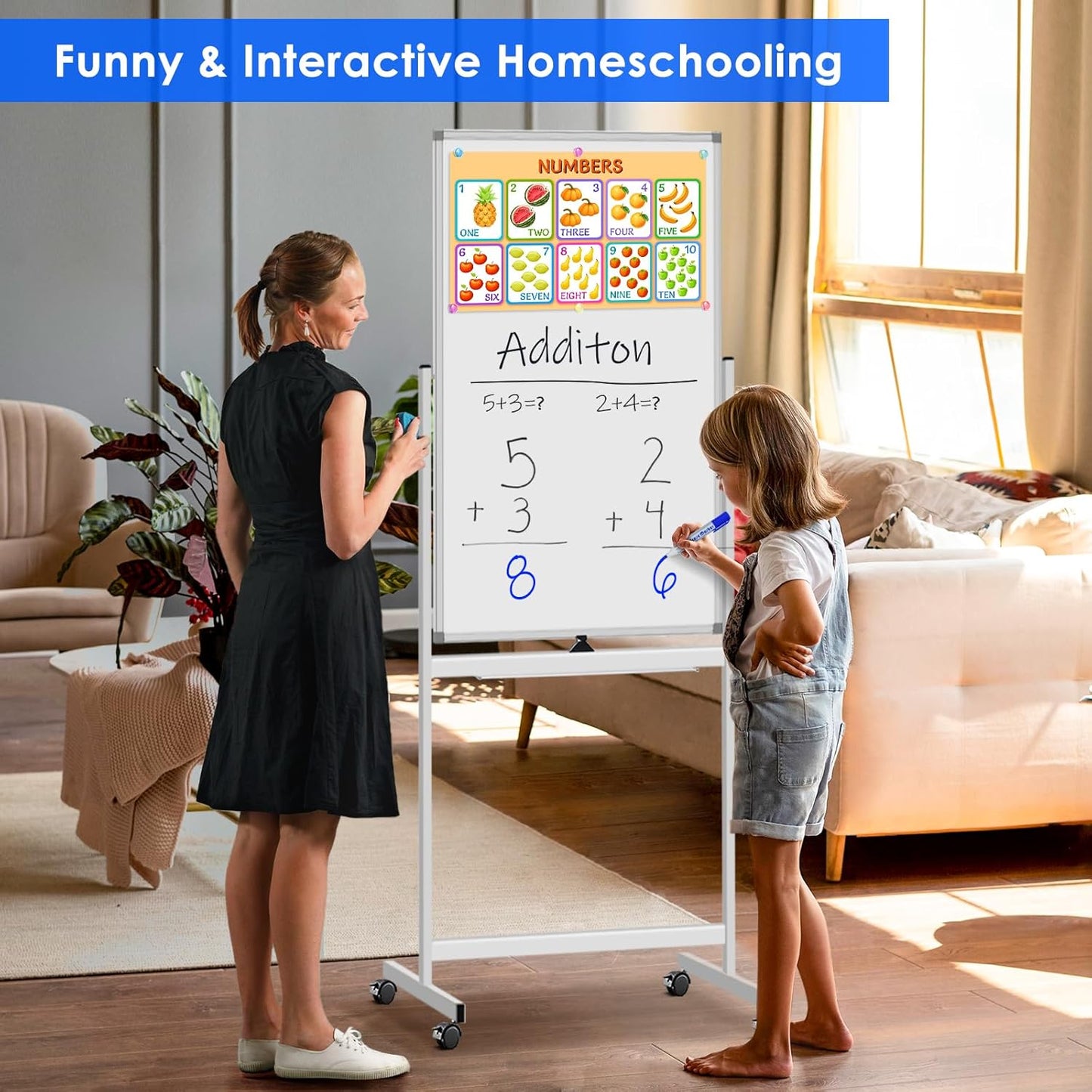 maxtek Magnetic Mobile White Board, 40 x 24 Double Sided Dry Erase Board Rolling Whiteboard, Aluminum Frame Standing Whiteboard on Wheels for Home Office Classroom (40 x 24 Black)