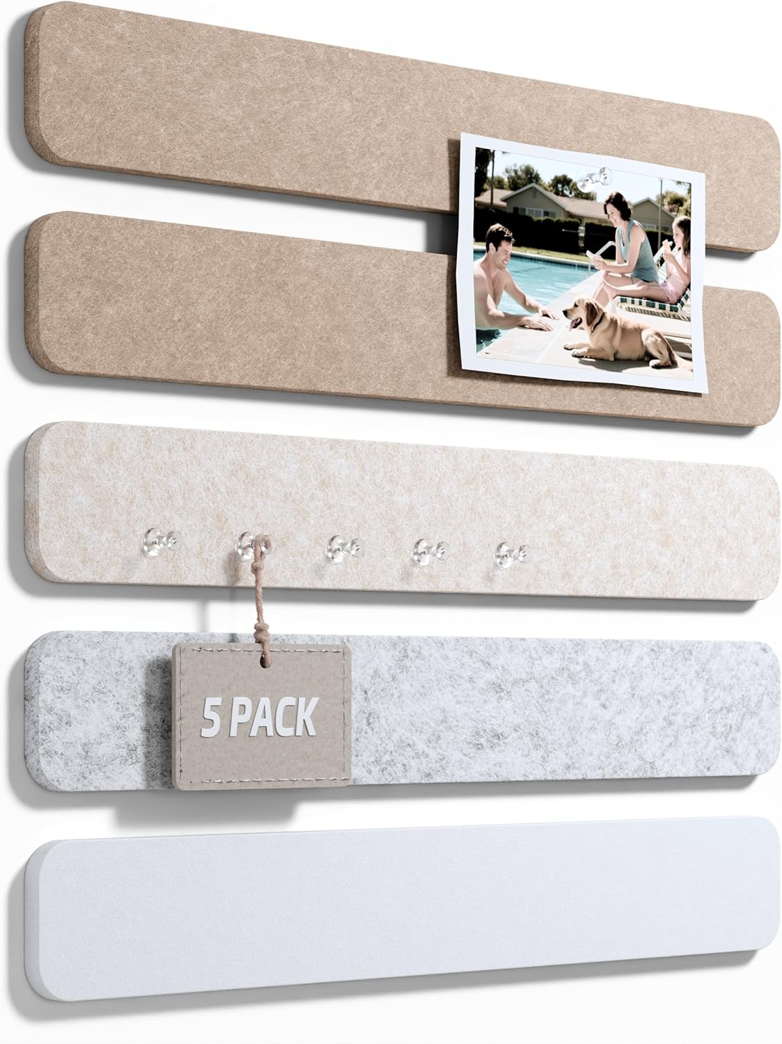 Fluxynara Cork Board Alternative Felt Strip Board 8-Pack 13"x2", Office Pin Board with 50 Push Pins, Adhesive Install for Bedroom Door & Home Office(Linen Dusk)