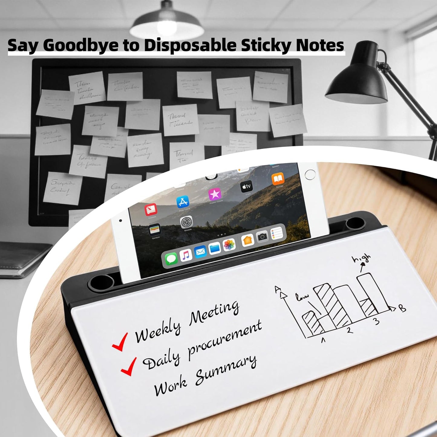 Desktop Whiteboard, Glass Dry Erase Board, Desk Board Buddy,Computer Keyboard Stand,Desk Whiteboard Organizer for Home,Office,School Supplies(White)