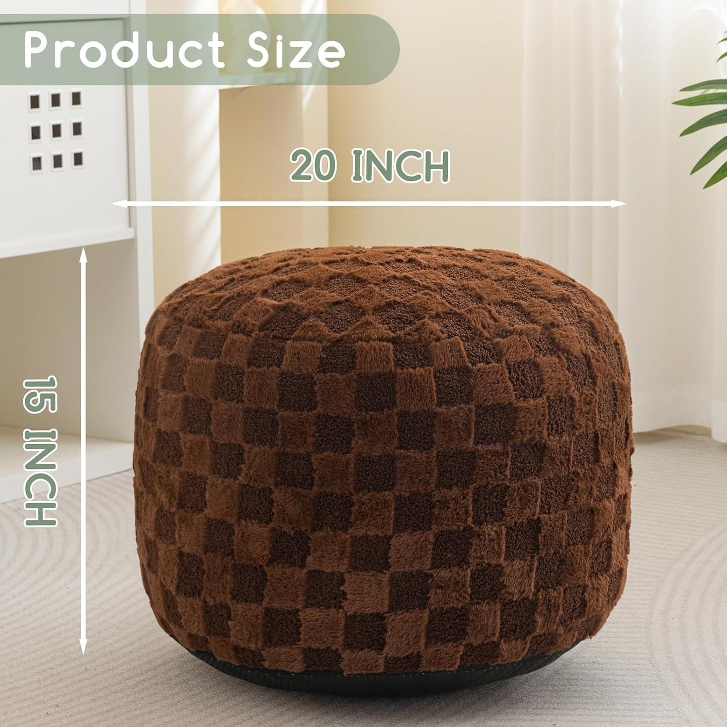 HIGOGOGO Round Stuffed Pouf Ottoman, Corduroy Poufs with Foam Chunk Filling, Furry and Fluffy Pouf Foot Stool Storage Ottoman, 20 X 15 Floor Poufs Foot Rest for Living Room, Dark Grey