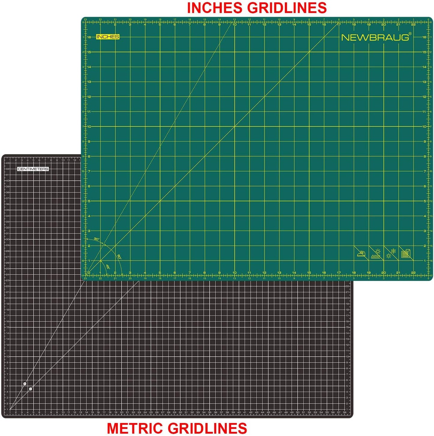 NEWBRAUG 18'' × 24'' Perfect Self Healing Cutting Mat, Non-Slip Gridded Rotary Cutting Board, Necessary for Quilting, Sewing, Craft, Fabric & Scrapbooking(Green/Black)…