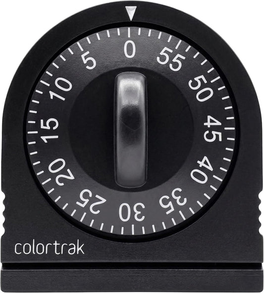 Colortrak 60 Minute Wind Up Timer, Salon Hair Color Processing Timer, Mechanical Visual Countdown for Chemical Services, Tanning, Kitchen, and Kids Activities, No Batteries Required, Black