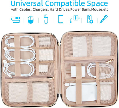 NISHEL Travel Cord Organizer Case, Tech Electronic Bag, Essentials for Charger, Cable, Phone, Hard Drive, USB, SD Card, Pink