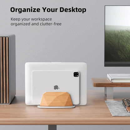 AFOOYO Vertical Laptop Stand - Dual Slots Walnut Adjustable Laptop Holder,Desktop Dock Compatible with All MacBook, Surface,Chromebook,Dell & More(Walnut)
