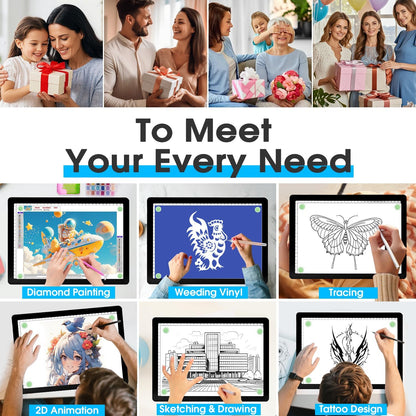 Rechargeable A3 Light Pad with Carry Bag, High-Brightness Tracing Light Box with 6 Levels of Brightness, Side Physical Buttons & 3 Colors, Wireless Light Board for Diamond Painting, Drawing, Sketching