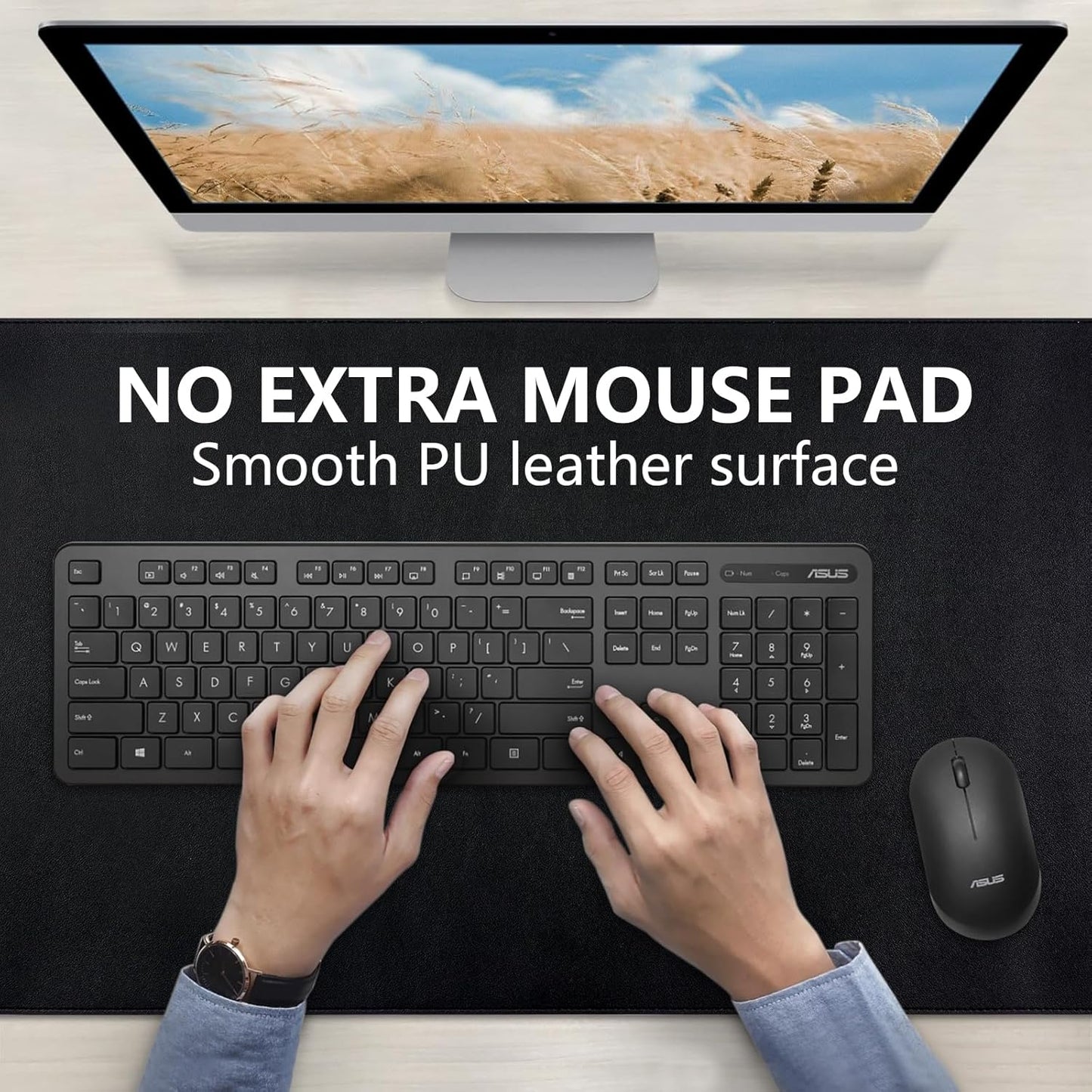 Dual-Sided Desk Pad, Large Mouse Pad - Natural Cork & PU Leather Non-Slip Waterproof Desk Mats for Office and Home (Blue, 31.5" x 15.7")