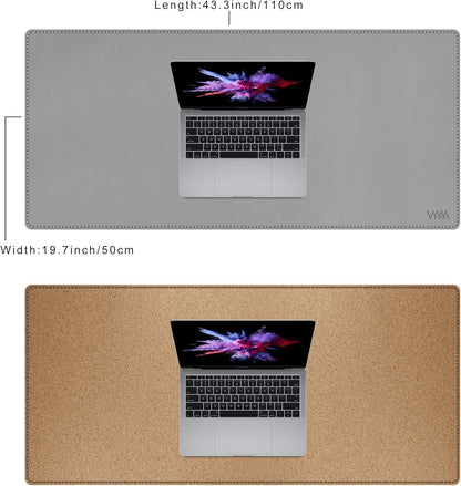 Vyaaa PU Leather & Cork Desk Mat, 39.4"x15.7" Dual Sided Computer Desk mat, Waterproof Large Mouse Pad, Non-Slip Office Desk pad, Office Desk Protector for Work/Gaming/Home (Black)