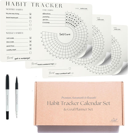 Habit Tracker Set | Reusable Dry Erase | Vision & Goal Planner with Monthly, Weekly, Daily Trackers | Undated, Reusable & Sustainable | Sticks to Mirrors, Fridges, Desks | The VOID Planners