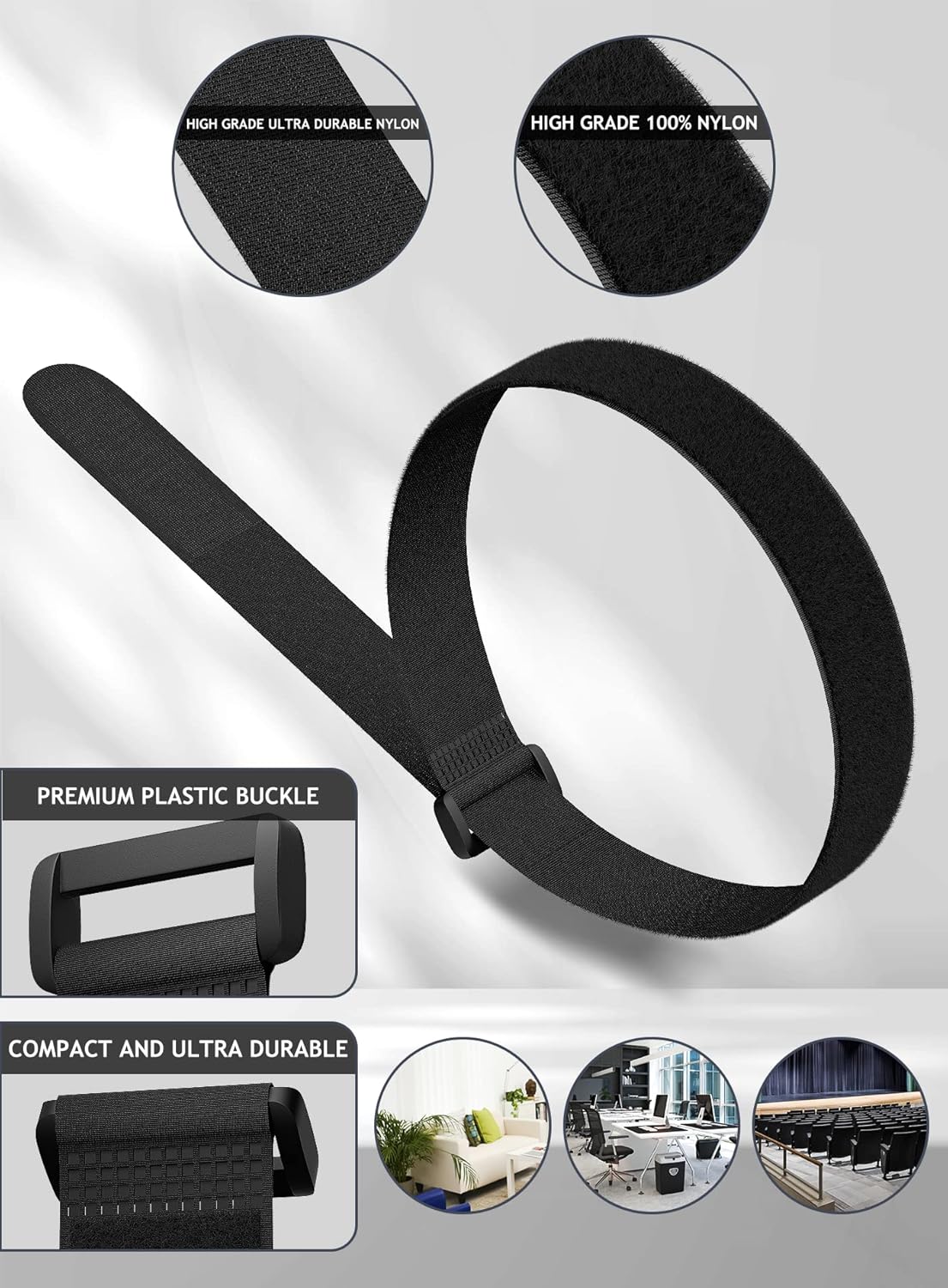 24 Pack Cable Straps Reusable Fastening Cinch Straps Wire Loop Ties(1" x 12"), Adjustable Hook And Loop Straps with Buckle Nylon Extend Securing Strap for Extension Cord Wrap, Cable, Hose Organization