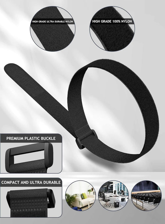 24 Pack Cable Straps Reusable Fastening Cinch Straps Wire Loop Ties(1" x 12"), Adjustable Hook And Loop Straps with Buckle Nylon Extend Securing Strap for Extension Cord Wrap, Cable, Hose Organization