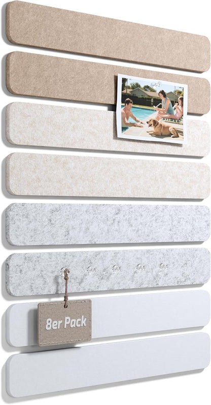 Fluxynara Cork Board Alternative Felt Strip Board 8-Pack 13"x2", Office Pin Board with 50 Push Pins, Adhesive Install for Bedroom Door & Home Office(Linen Dusk)