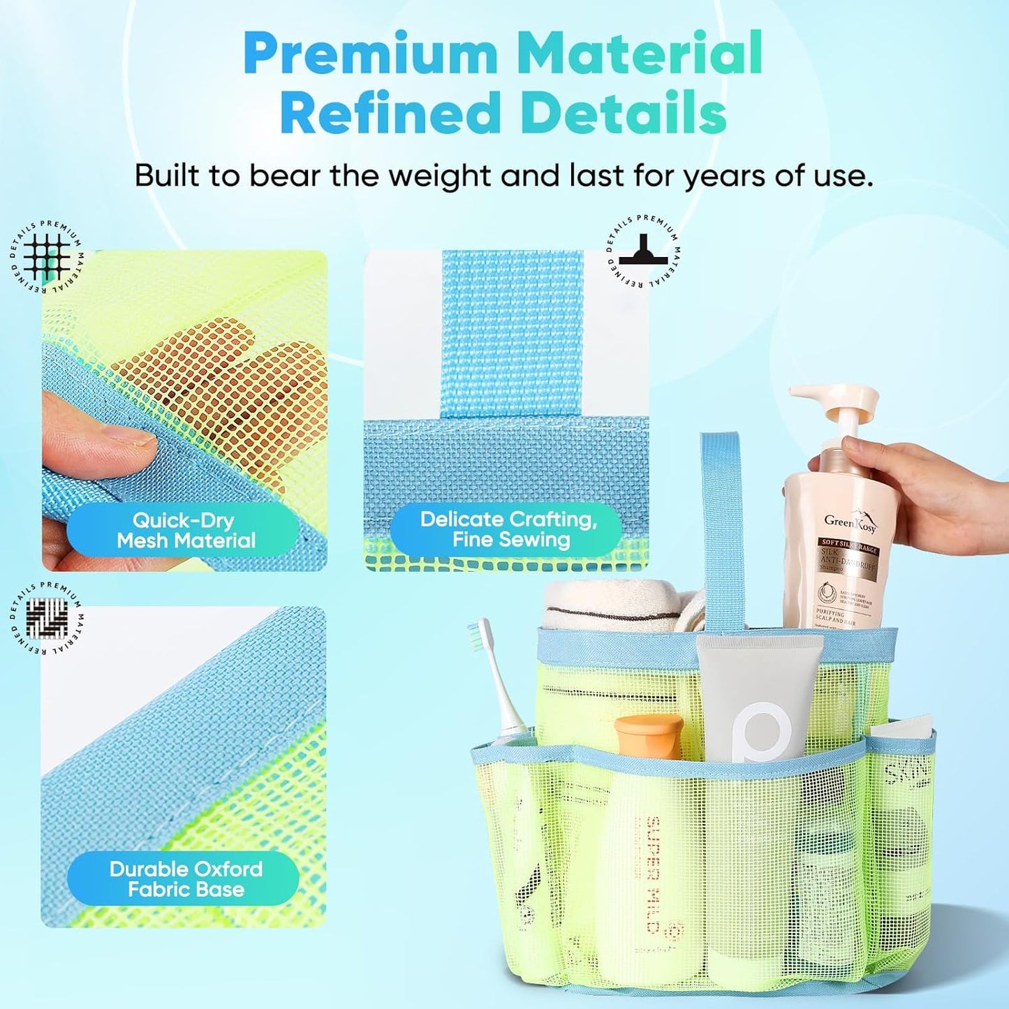 EUDELE Mesh Shower Caddy Portable for College Dorm Room Essentials, Shower Caddy Dorm with 8-Pocket Large Capacity for Beach, Swimming, Gym, Travel essentials