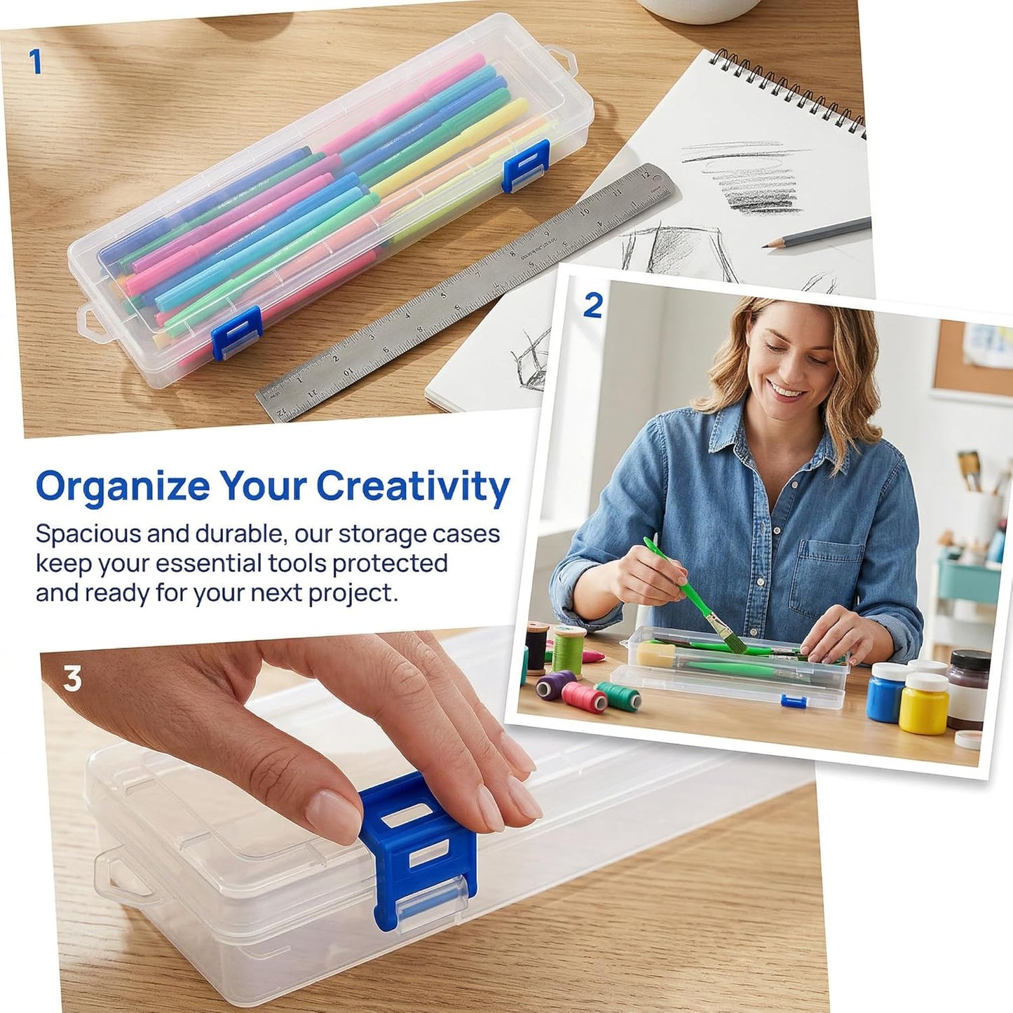 Noamus 8 Pack Plastic Paint Brush Holder, 13" Long Translucent Watercolor Pens Pencils Case with Buckle Design, Paintbrush Drawing Tools Storage Box Container with Hinged Lid for Artist Art Craft
