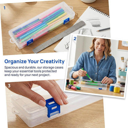 Noamus 8 Pack Plastic Paint Brush Holder, 13" Long Translucent Watercolor Pens Pencils Case with Buckle Design, Paintbrush Drawing Tools Storage Box Container with Hinged Lid for Artist Art Craft