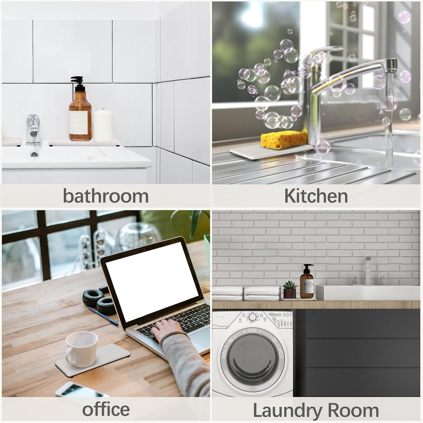 NiuYichee 2 PCS Water Absorbent diatomite Coasters, 8.3" x 4" Water Absorbing Stone Tray for Sink, Stone Drying mat for Kitchen Counter, Stone soap Tray Used for Hand Soaps & toiletries & Plants