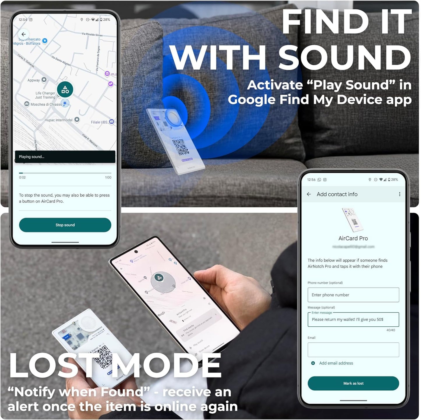 Rolling Square AirCard Pro - Android Find Hub only – Bluetooth Tracker Card, Wireless Charging, Digital ID, Anti-Loss Wallet Tracker – Smart Locator, White