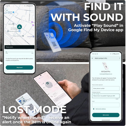Rolling Square AirCard Pro - Android Find Hub only – Bluetooth Tracker Card, Wireless Charging, Digital ID, Anti-Loss Wallet Tracker – Smart Locator, White