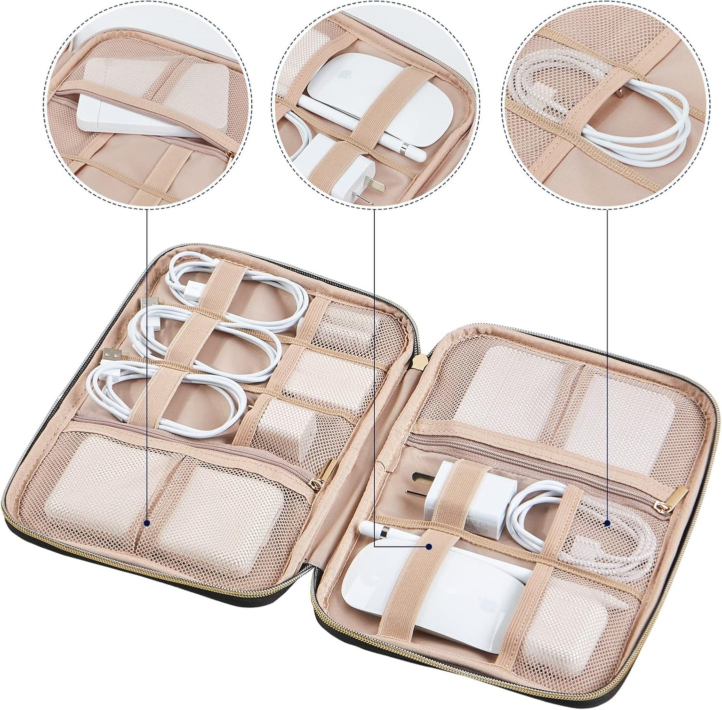 NISHEL Travel Cord Organizer Case, Tech Electronic Bag, Essentials for Charger, Cable, Phone, Hard Drive, USB, SD Card, Pink