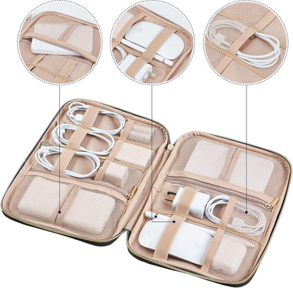 NISHEL Travel Cord Organizer Case, Tech Electronic Bag, Essentials for Charger, Cable, Phone, Hard Drive, USB, SD Card, Pink