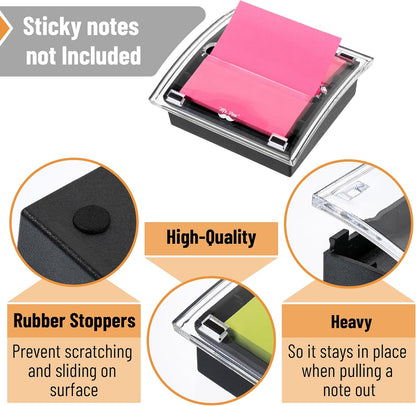 Mr. Pen- Pop Up Note Dispenser, 3" x 3", 2 Pack, Black Base, Clear Top, Sticky Note Dispenser, Sticky Note Holder for Desk