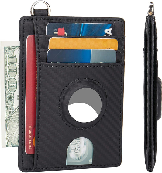LinsCraft Slim Minimalist AirTag Card Wallet for Men & Women, Small Leather Front Pocket Wallet with AirTag Holder, RFID Blocking, Credit Card Holder