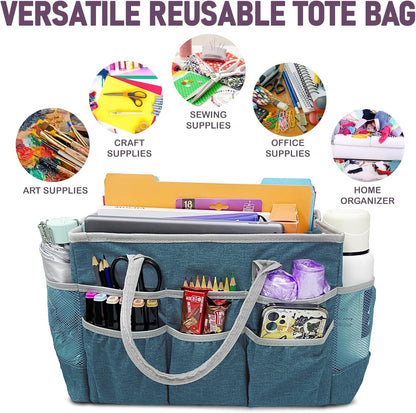 Cupohus Craft Organizer Tote Bag – Craft Caddy with 2 Mesh Side Pockets & Front Elastic Pockets, Foldable Large Capacity Supply Storage Bag for Sewing, Knitting, Painting, and Travel (Purple)