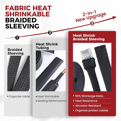 Braided Sleeving Heat Shrinkable Fabric 2:1 Ratio- Abrasion Protection Flexibility Wiring Harness Cable Sheath (3/8" ID, 16ft) - Colors A