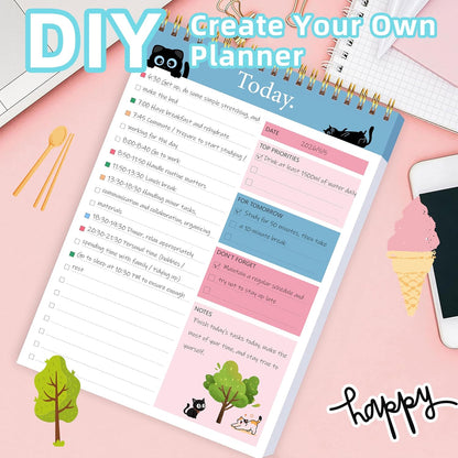 104 Pgs To Do List Notepad - Daily Planner Notepad Undated 52 Duplex-Printed Undated Sheets Tear Off, 6.5" x 9.8" Checklist Productivity Organizer with Hourly Schedule for Tasks