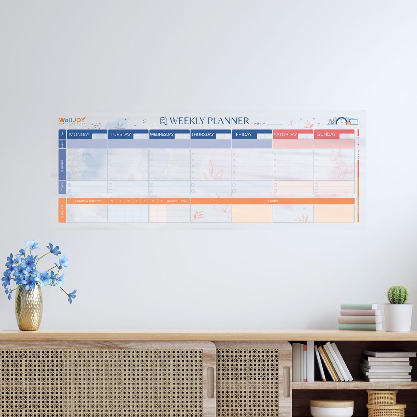 Dry Erase Calendar – 39.4x16” Weekly Dry Erase Board for Wall, Clear Weekly Planner Whiteboard, Reusable & Easy Erase, Sticks to Smooth Surfaces, Upgraded Static Cling – Improved Hold