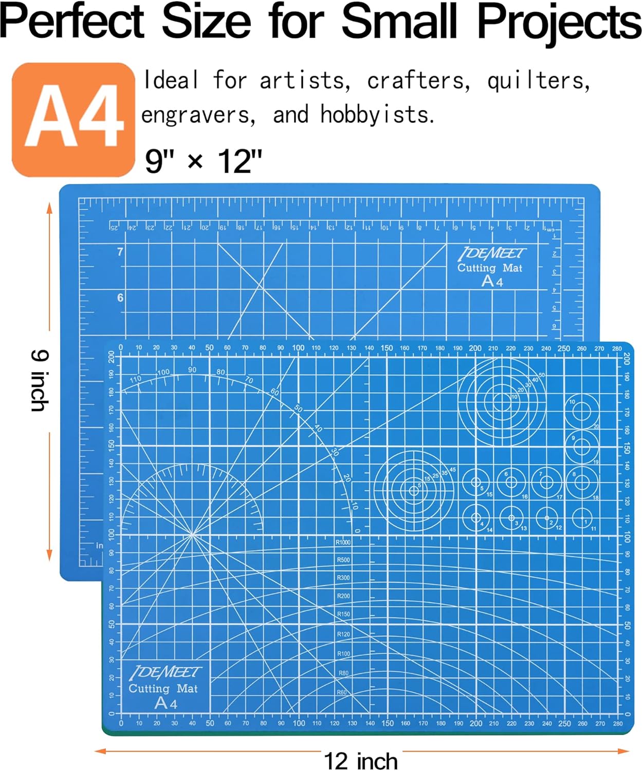 Density-upgraded 18"x12" Self Healing Cutting Mat, Idemeet Rotary Sewing Mat for Crafts, 5-Ply Blade Table Protector Cut Board for Fabric Leather Cutting Quilting Modeling Hobby Project, A3, Black