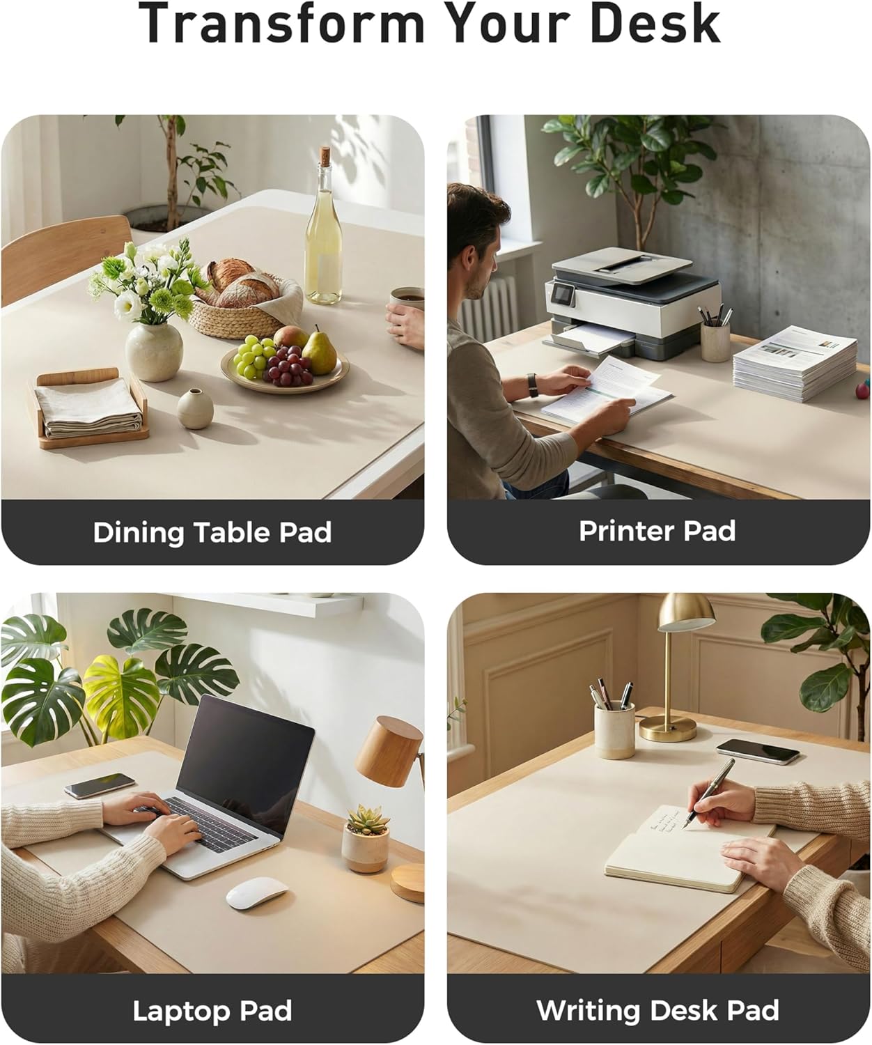 Aothia Non-Slip PU Leather Waterproof Laptop Desk Pad Protector, Blotter Mat, Writing and Mouse Pad for Office & Home, Beige, 23.6" x 13.7" - Colors B