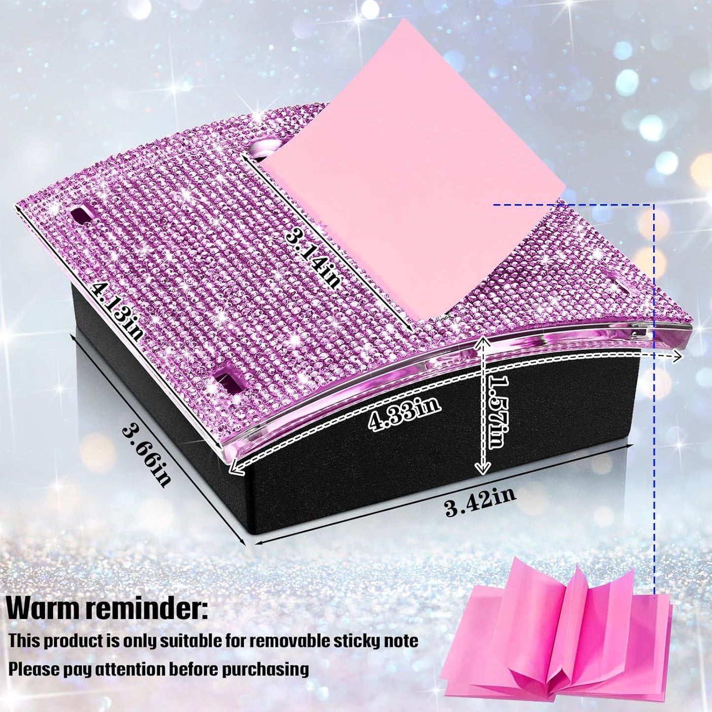 Eersida Rhinestone Self Stick Note Pad Holders 4 x 4 Inches Pink Cute Note Holder Sticky Dispenser Bling Memo Stick Dispenser for Office Employee Coworkers Gifts Home Desk Supplies